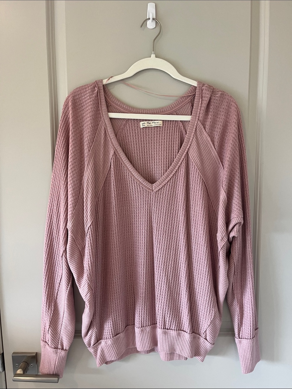 We The Free Mauve Waffle-Knit V-Neck Sweater